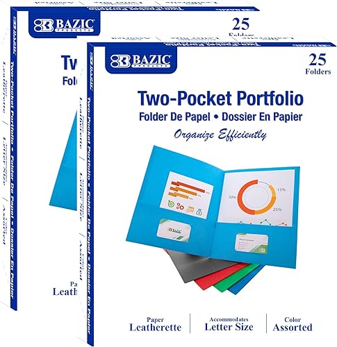 Miniatura 14 de BAZIC Products Carpeta de papel de 2 bolsillos, cartera de cuero sintético de alta calidad, carpetas tamaño carta para organizador de documentos de