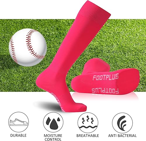 Miniatura 5 de FOOTPLUS Calcetines de béisbol y sóftbol, unisex, por encima de la rodilla, sólidos, deportivos, rugby, fútbol, regreso a casa