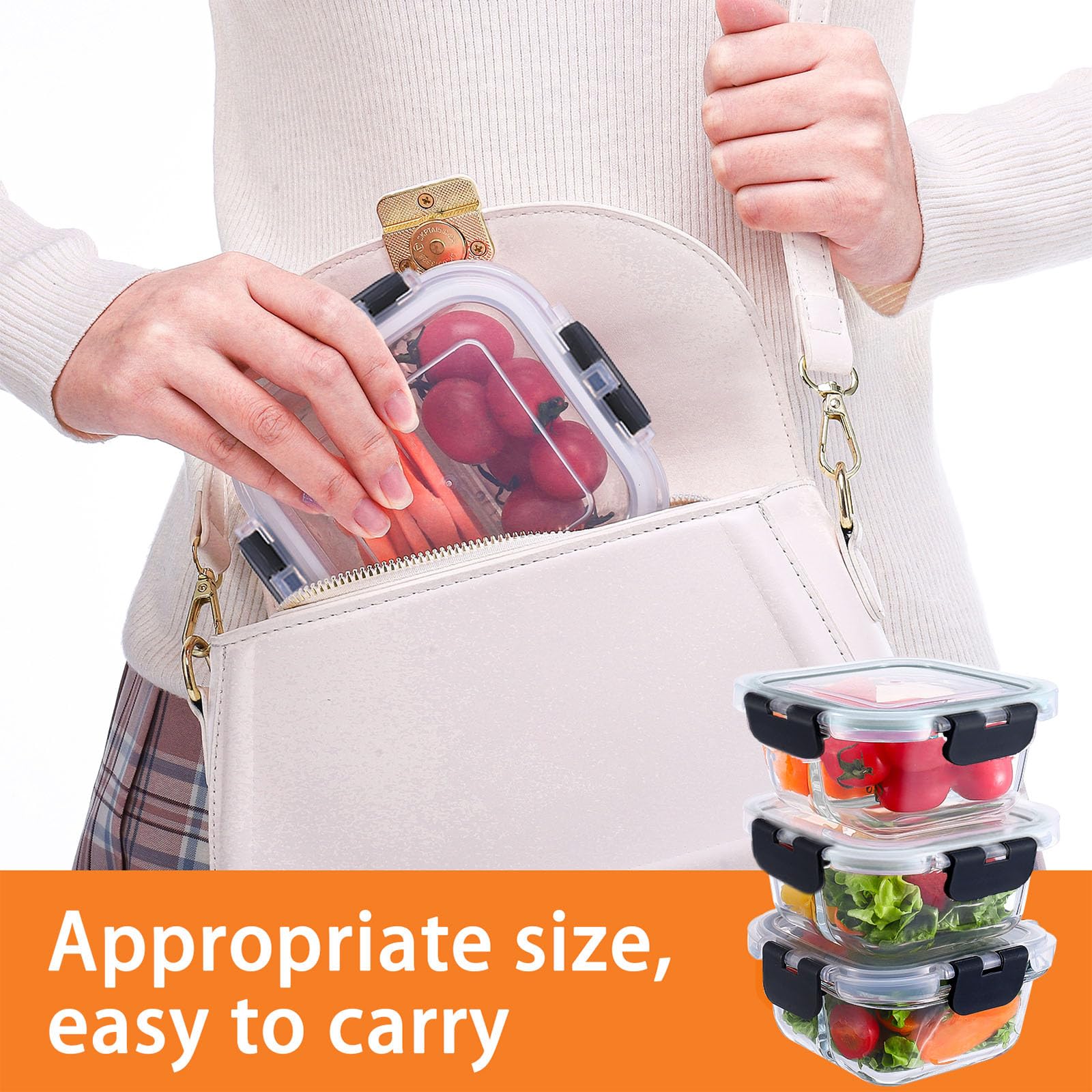 Paquete de 3 recipientes de vidrio para preparación de comidas con tapas, recipientes de control de porciones de 8 onzas para bariátricos, recipientes de vidrio reutilizables con dos