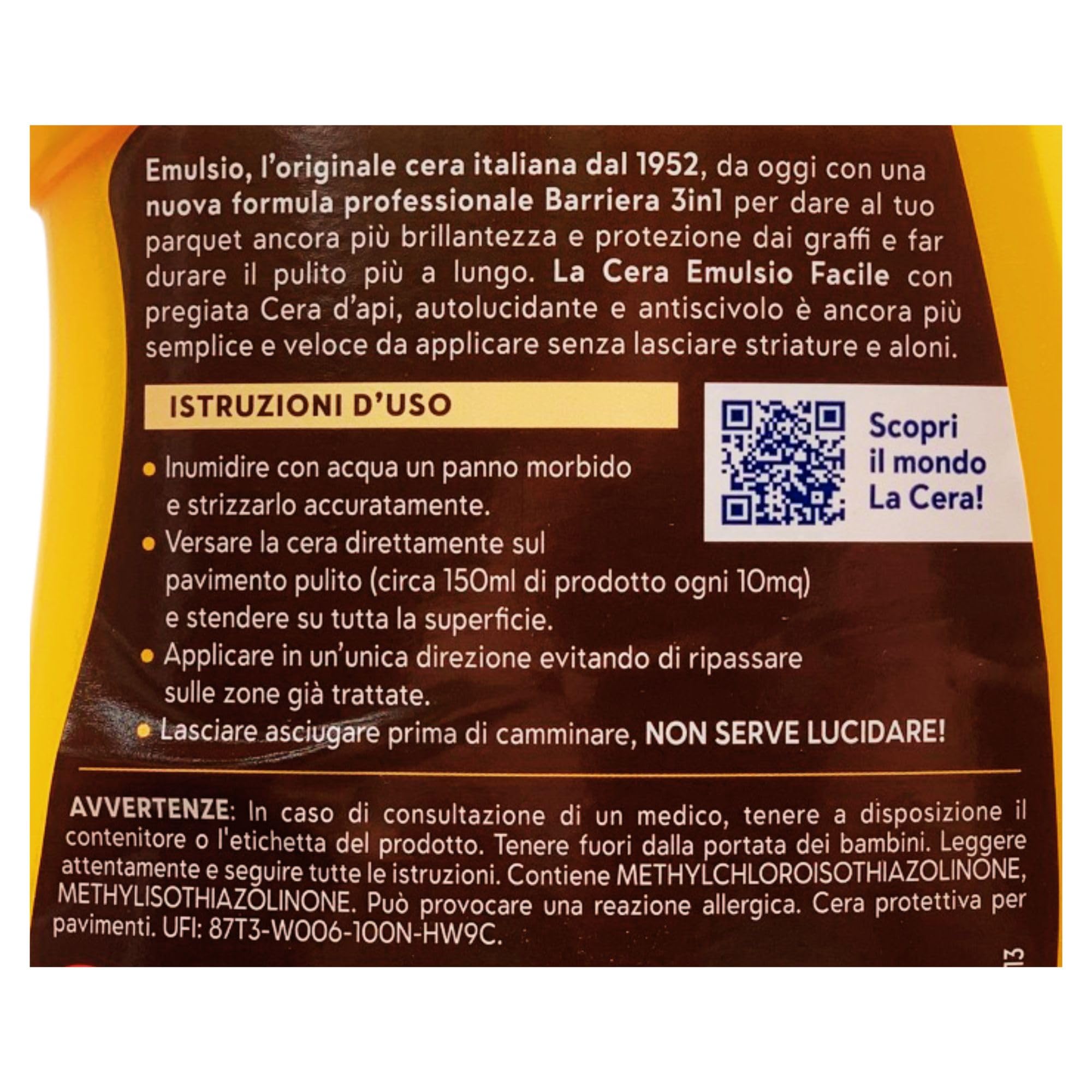 Cera Facile PARQUET, Barriera Protettiva 3In1: Più Brillantezza, Protezione e Pulito Più a Lungo. Autolucidante e Antiscivolo, Con Cera D'Api 725ml (4 Unità)
