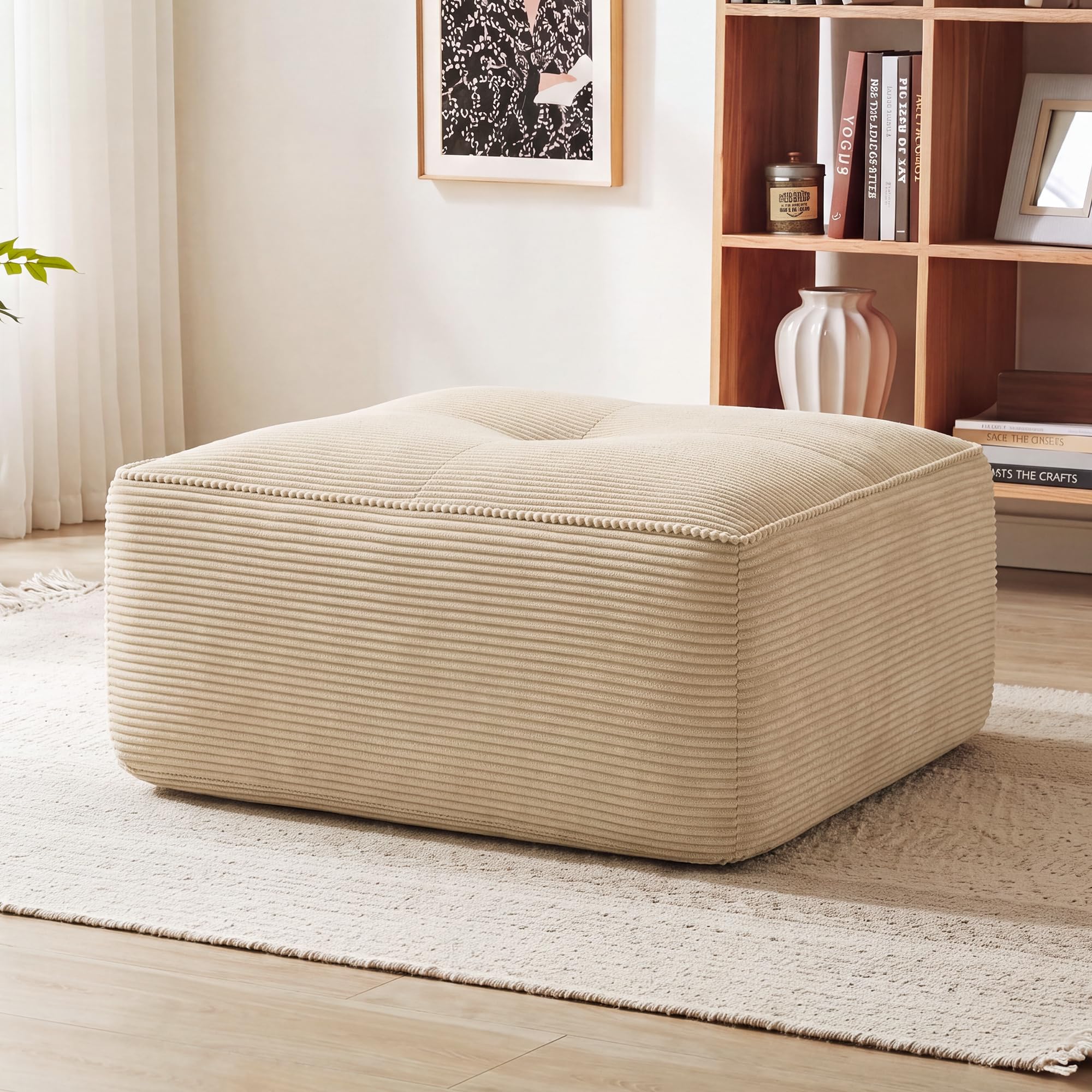 Bladez Sofá rinconera Modular en U de 4 plazas de Pana con 3 pufs, Beige