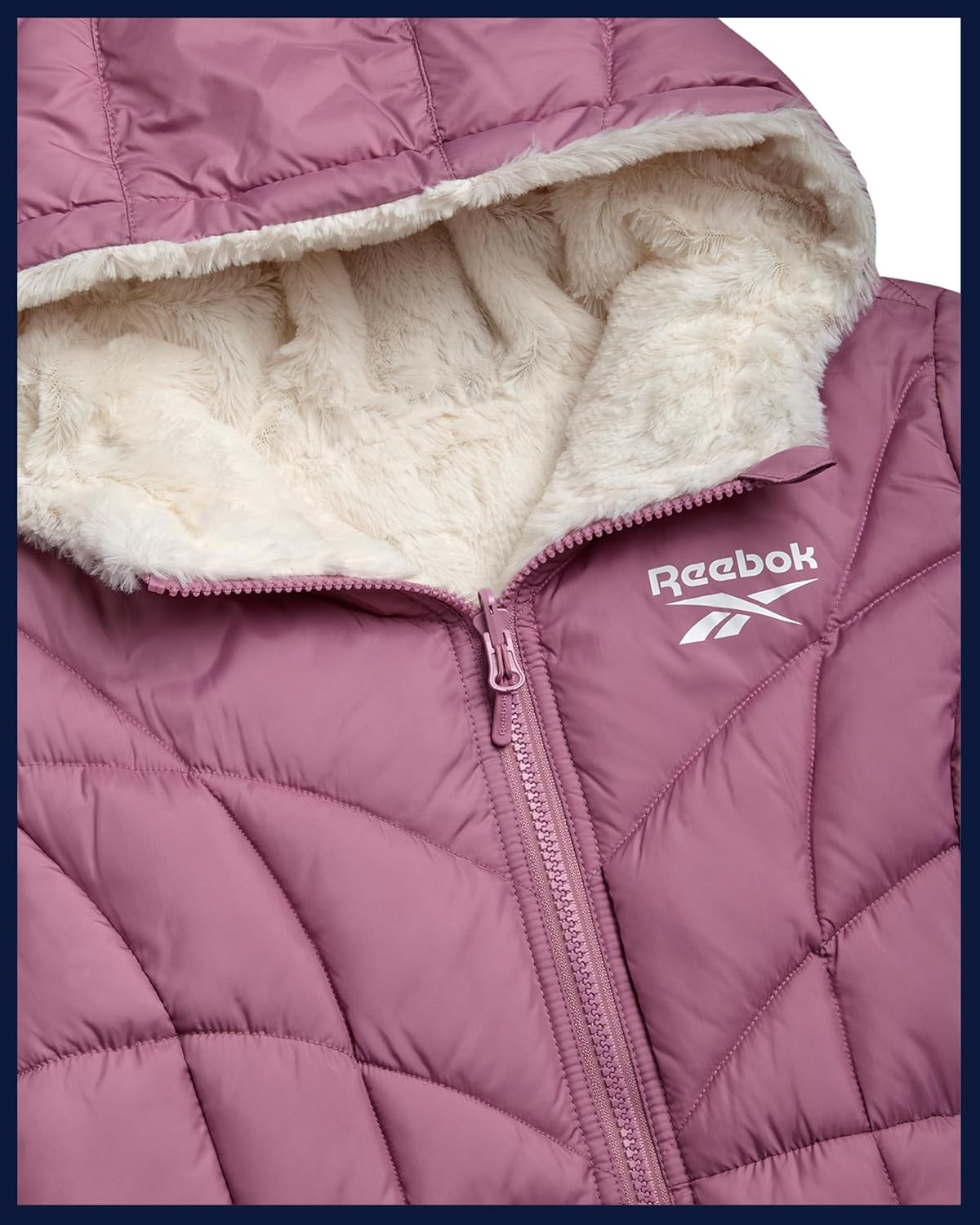 Reebok Girls Puffer Jacket - Reversible Hooded Fur Winter Coat - Wind and Water Resistant Insulated Quilted Jacket for Girls - Image 6