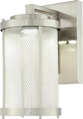 Westinghouse Lighting 6312124 Skyview - Lámpara LED de pared para exteriores, acabado de níquel cepillado con malla y vidrio transparente