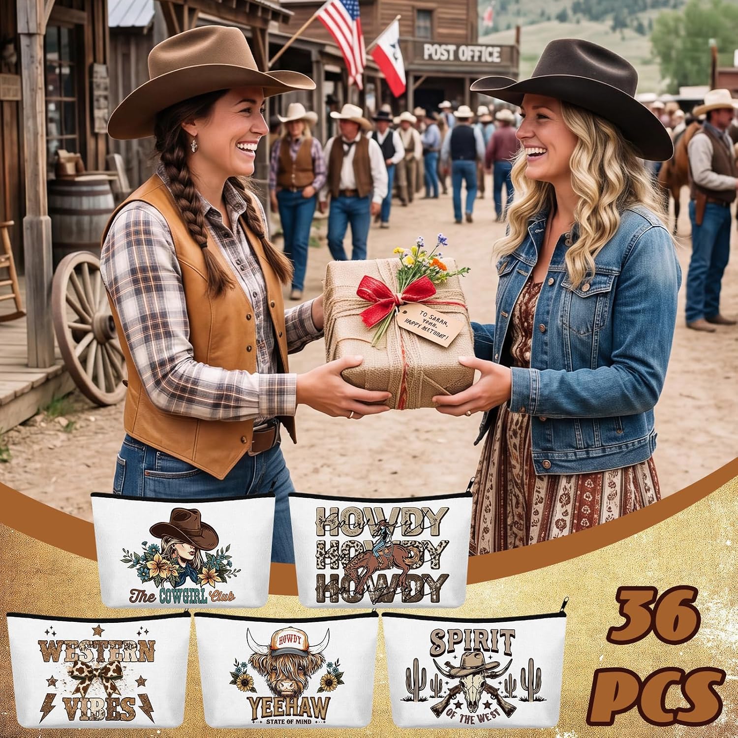 Abbylike 36 Pcs Western Makeup Bags Bulk Gifts Western Cow Cosmetics for Women Animals Zipper Pouches for Women Gifts