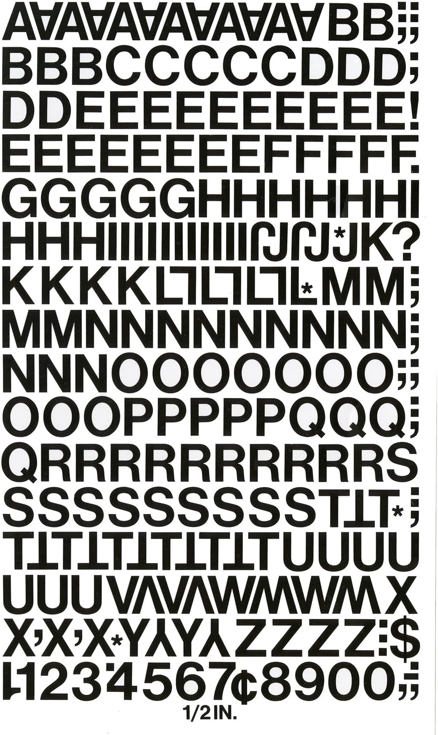 Chartpak Self-Adhesive Vinyl Capital Letters and Numbers, 1/2 Inches High, Black, 201 per Pack (01010), 1/2 Inch High