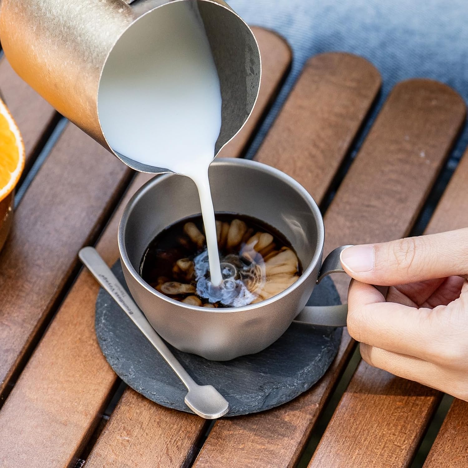 Boundless Voyage Titanium Espresso Cup 120ml Double Wall Coffee Cup, Compact & Lightweight & Heat Insulated, Fixed Handle for Home Barista, Office Outdoor Travel & Camping, Home used (matt)