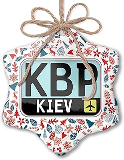 Christmas Ornament Airport Code KBP/Kiev Country: Ukraine Red White Blue Xmas