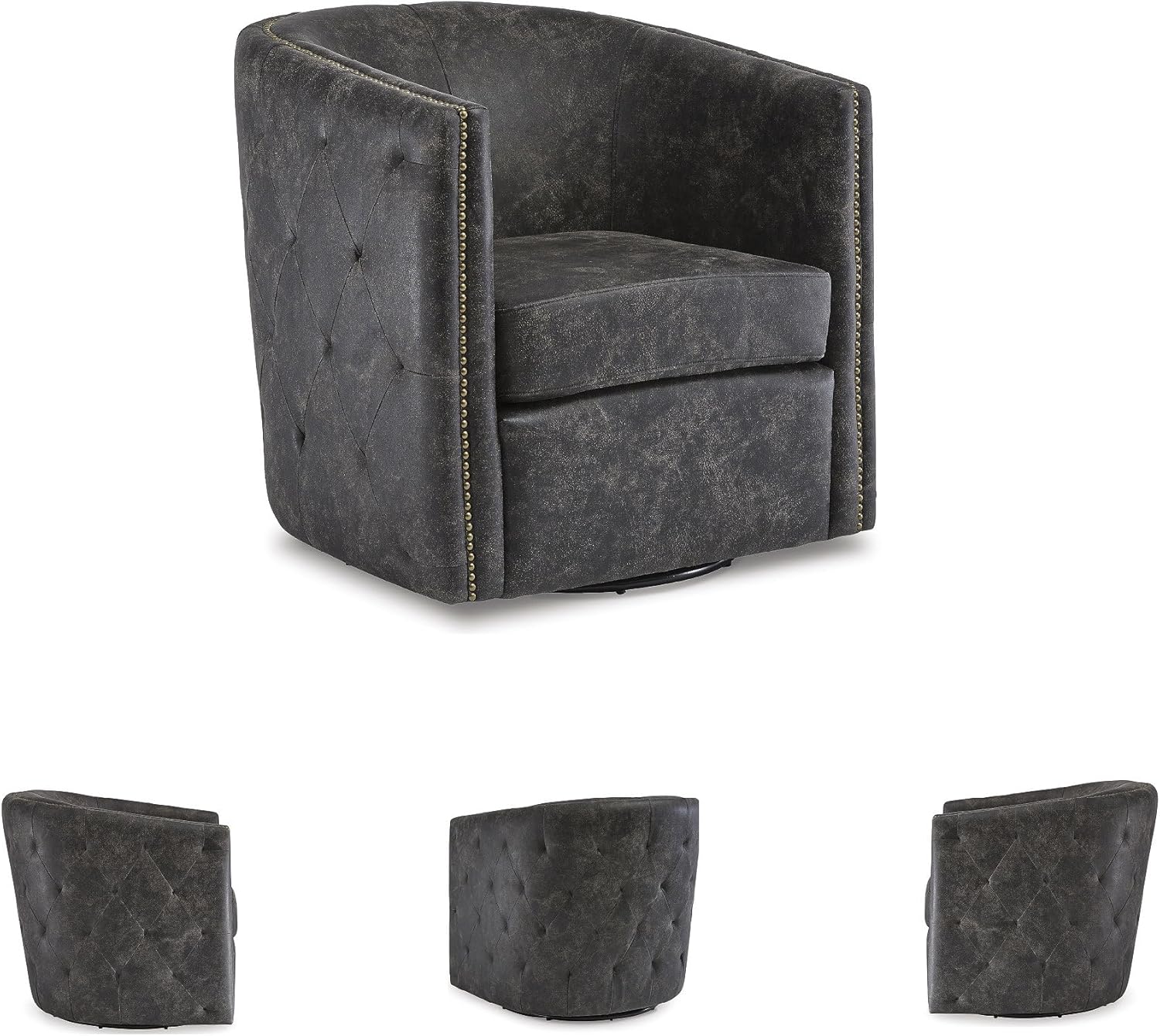 Signature Design by Ashley Brentlow Tufted Barrel Accent Swivel Chair, Distressed Black