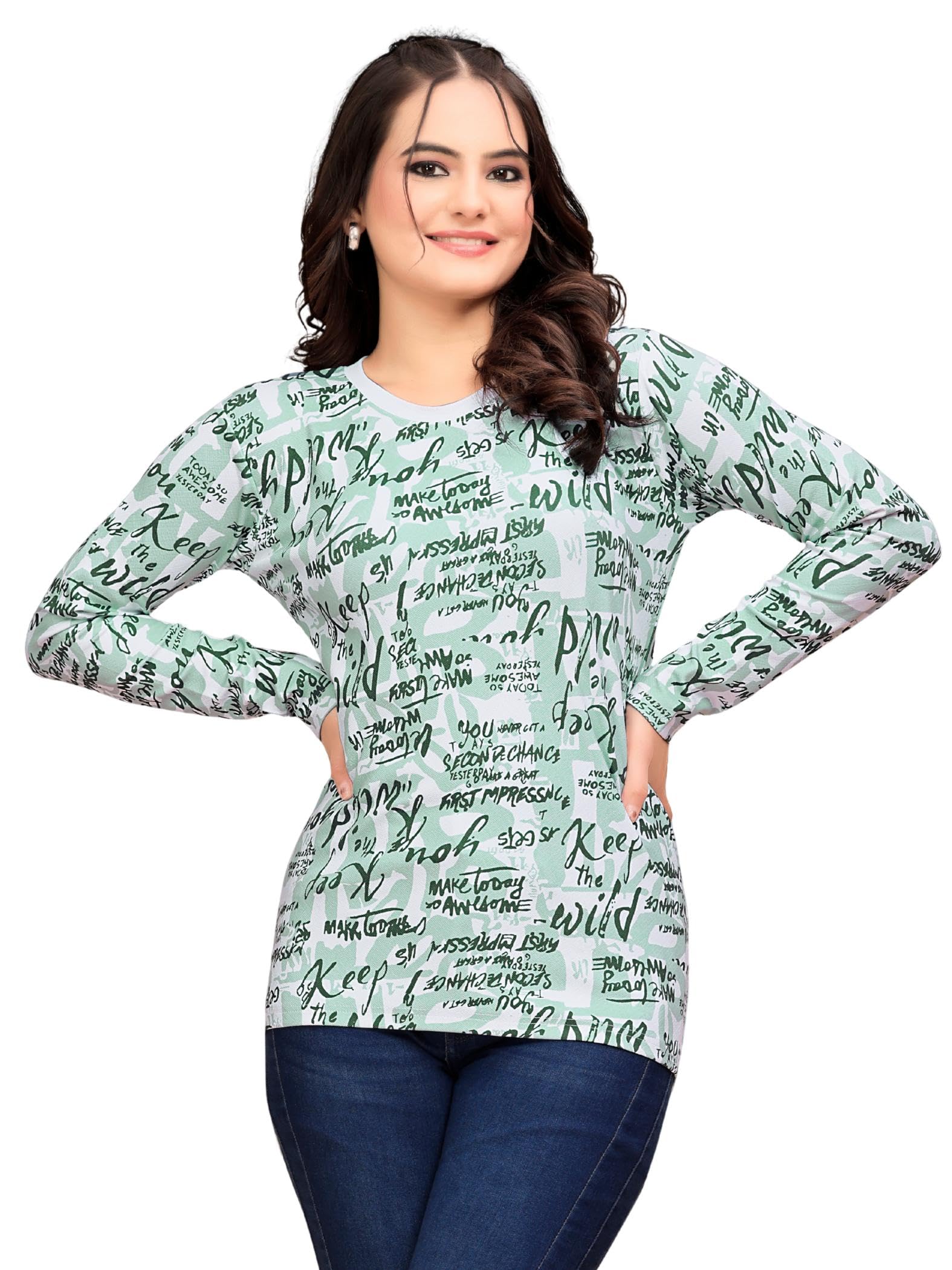 ShreeHariii Women's Printed Cotton Blend Designer Ethnic Top | Long Sleeve Round Neck | Breathable & Soft Fabric Stylish Wear-Light-Green_SF-07-picture-36