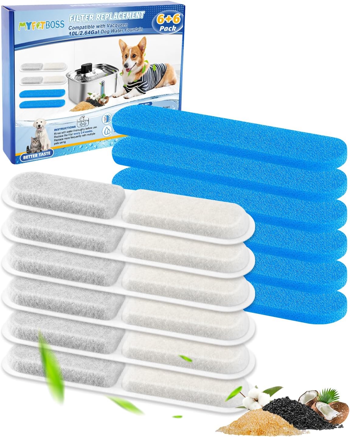 6 Set Dog Water Fountain Filter Fit for Vacqueen 10L Dog Fountain