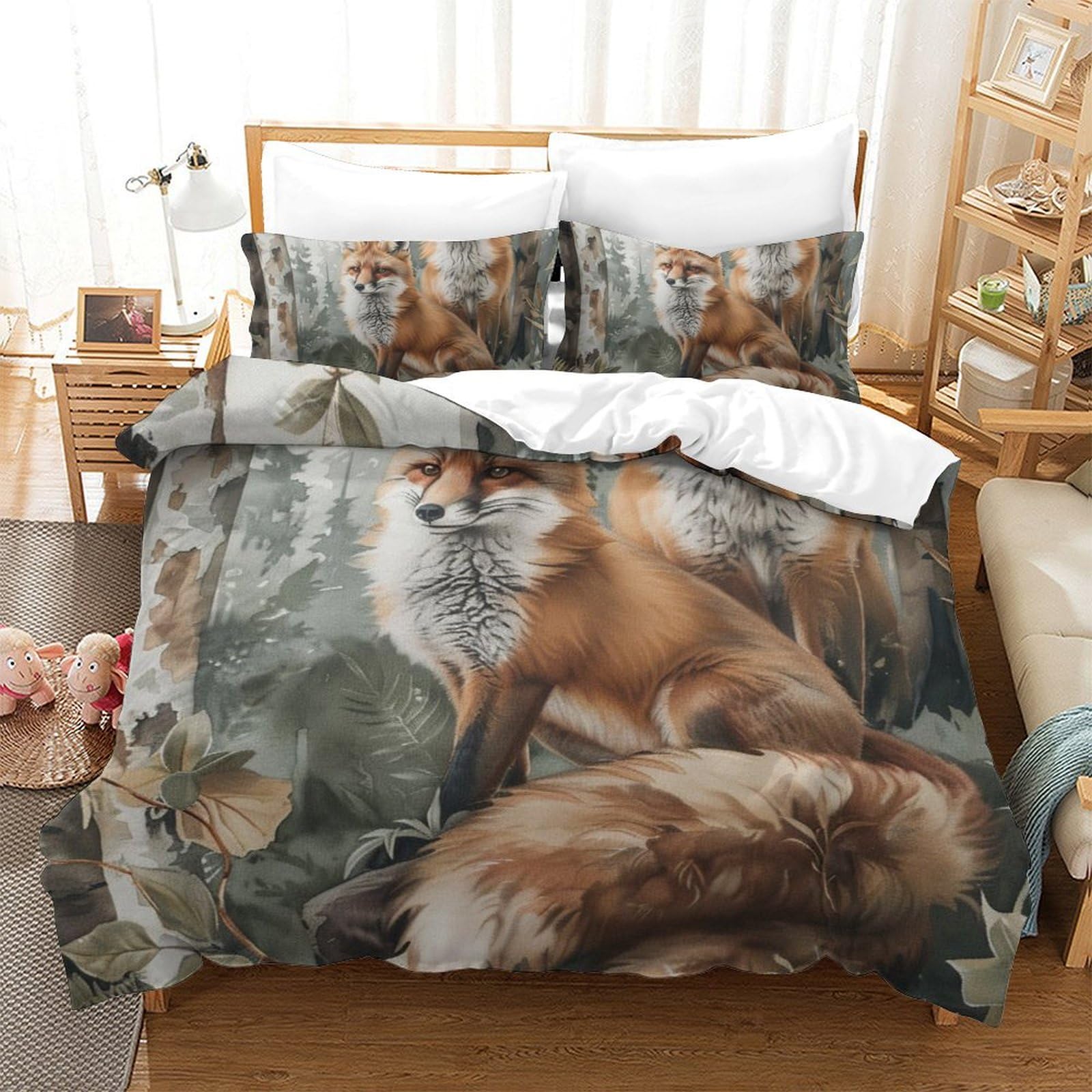 Housse de couette renard 3D en microfibre douce parure de lit jungle 200x200