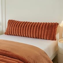 MEGO Fluffy Faux Rabbit Fur Body Pillow Cover, Comfy Plush Fuzzy Striped 20x54 Bed Body Pillowcase, Shaggy Furry Ribbed Bedroom Long Pillow Case with Zipper for Kids Girls Teens Adults, Burnt Orange