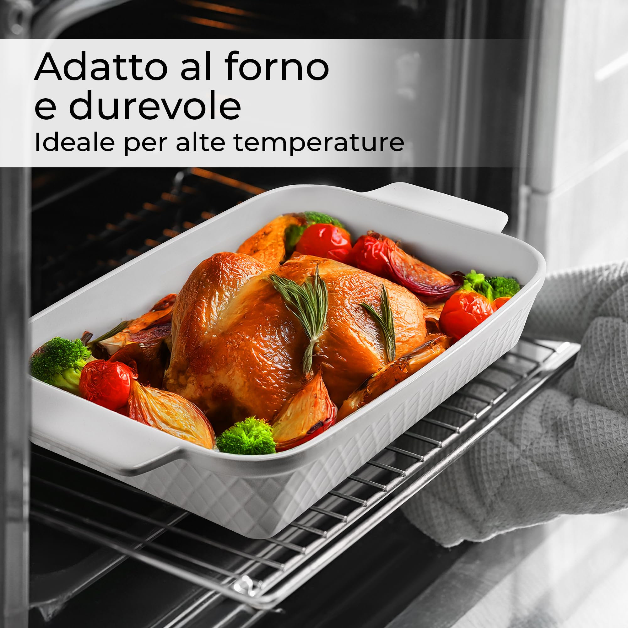 MIAMIO - Set di 3 casseruole/teglie/pirofile rettangolari in ceramica, set di pentole impilabili a 3 pezzi, 850 ml, 1650 ml, 2900 ml - Lavabile in lavastoviglie e in forno - Collezione Palmanova