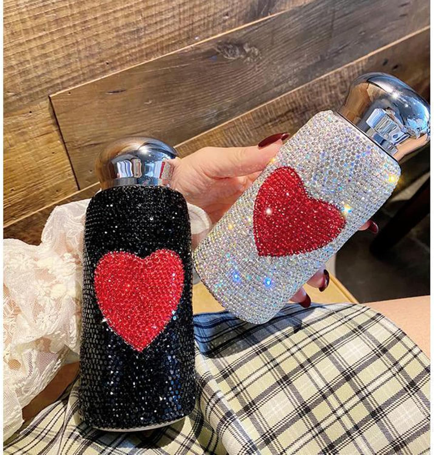 Diamentowa termos, butelka termiczna, Bling Rhinestone butelka na wodę kryształowy kubek termosowy kubek podróżny ze stali nierdzewnej diamentowa kolba butelka próżniowa(Black)