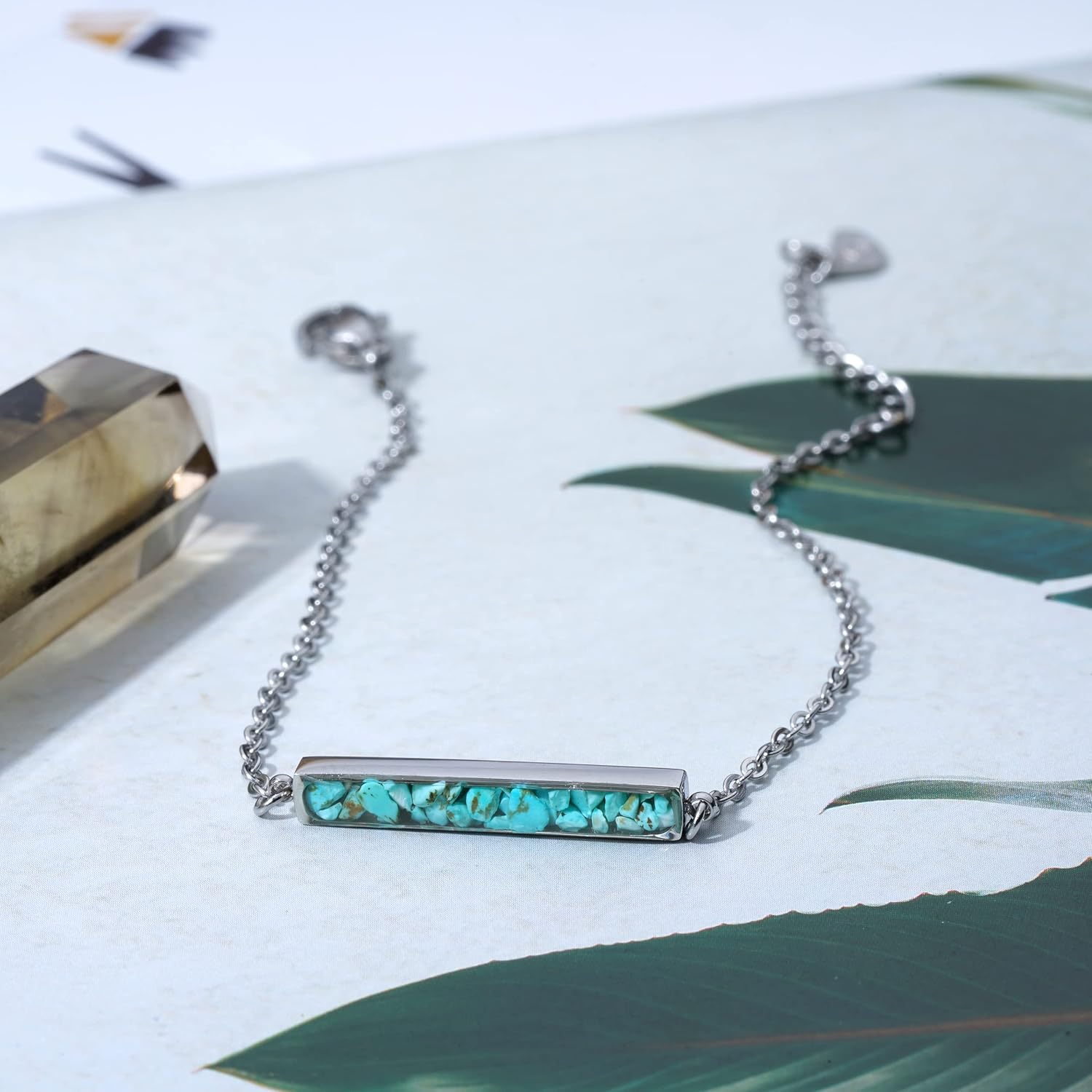 Lauren-Spencer Turquoise Bracelet for Women Adjustable Stainless Steel Chain Bracelet Dainty Simple Malachite Sodalite Turquoise Gemstone Charm Bracelets for Women Jewelry Gift