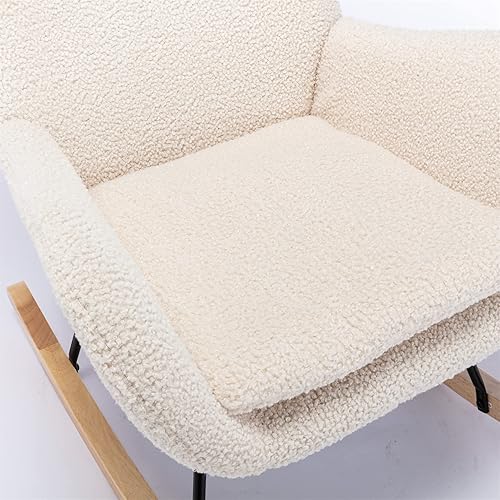 Miniatura 4 de Mecedora de tela de peluche para guardería, asiento acolchado con respaldo alto para guardería y niños, mecedora para sala de estar, dormitorio,