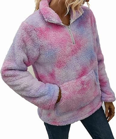 XLHST Womens Fuzzy Fleece Pullover Tie 