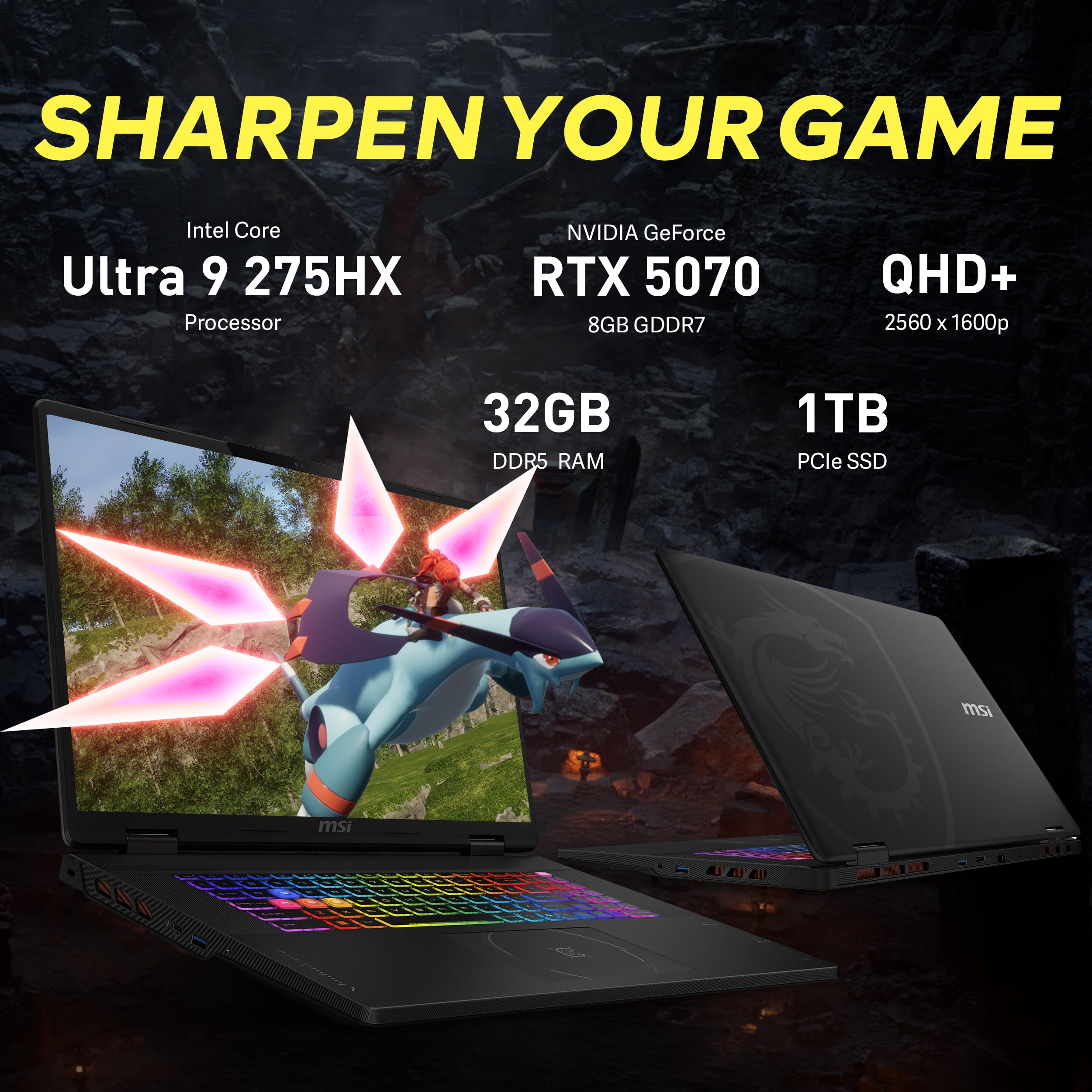 msi Crosshair 18 HX AI 18" QHD+ 240Hz Gaming Laptop, Intel Ultra 9 275HX, NVIDIA RTX 5070 8GB GDDR7, 32GB DDR5, 2TB Storage (1TB SSD + 1TB Docking Station), tastiera retroilluminata RGB, Windows 11