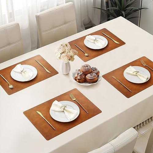 Miniatura 2 de Roxifina Juego de 6 manteles individuales de cuero sintético, manteles individuales de vinilo, lavables, impermeables, a prueba de aceite, de