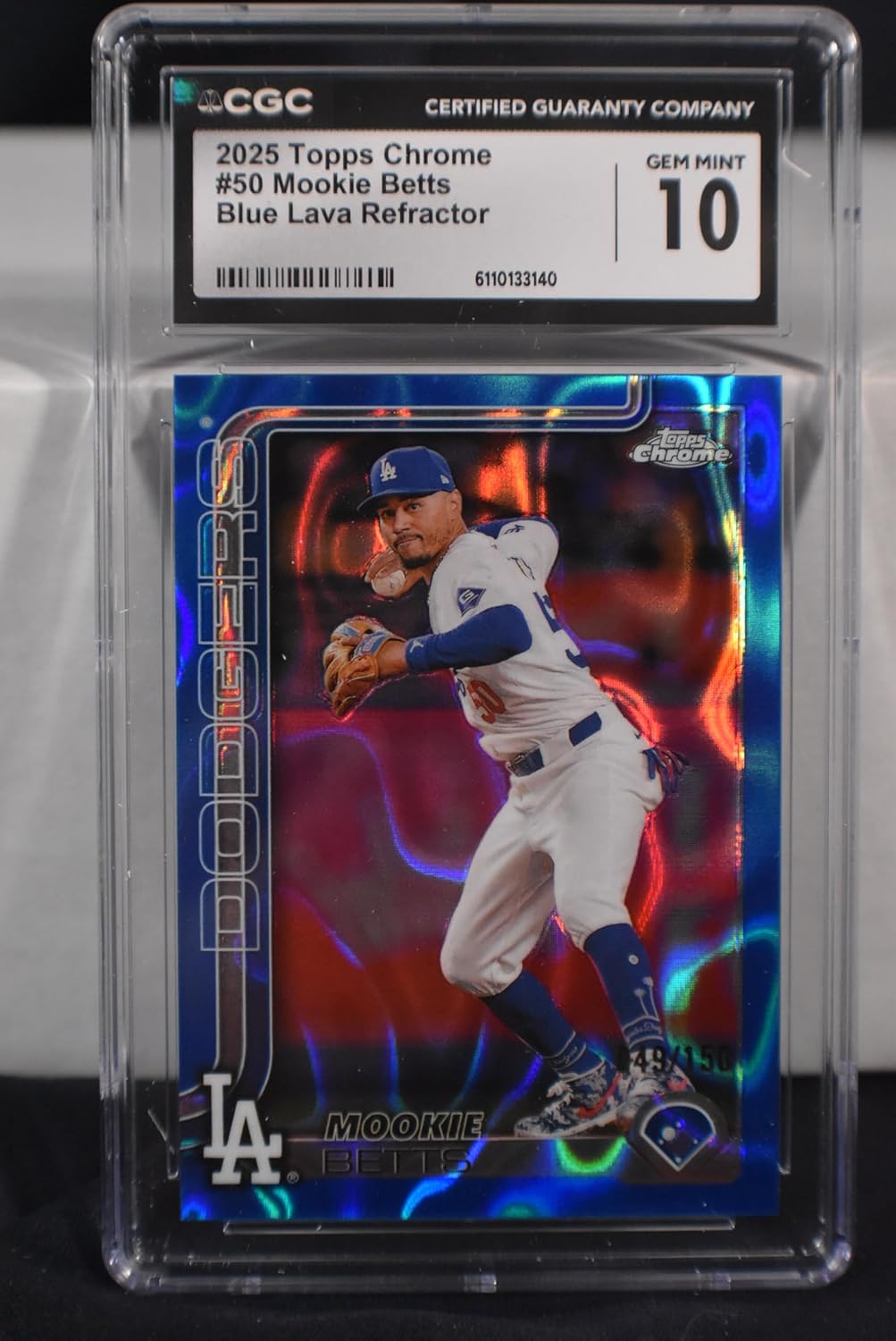 MOOKIE BETTS 2025 Topps Chrome #50 BLUE LAVA REFRACTOR PARALLEL Baseball Card #049 of only 150 Made! CGC Graded Gem Mint 10! Los Angeles Dodgers