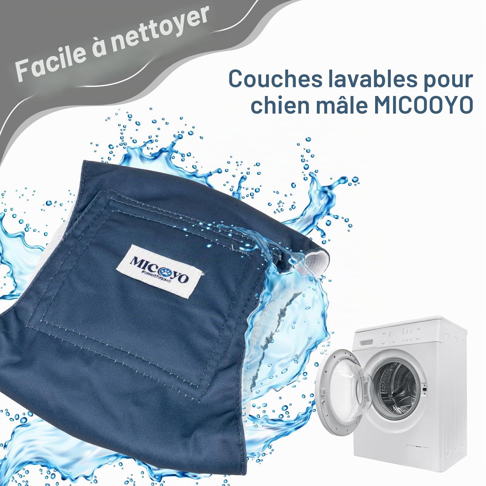 MICOOYO Couches lavables pour Chiens mâles, Couches absorbantes pour Chiens avec Fermeture à Scratch réglable fournies, Couches réutilisables pour Chiens, 3 pièces, L