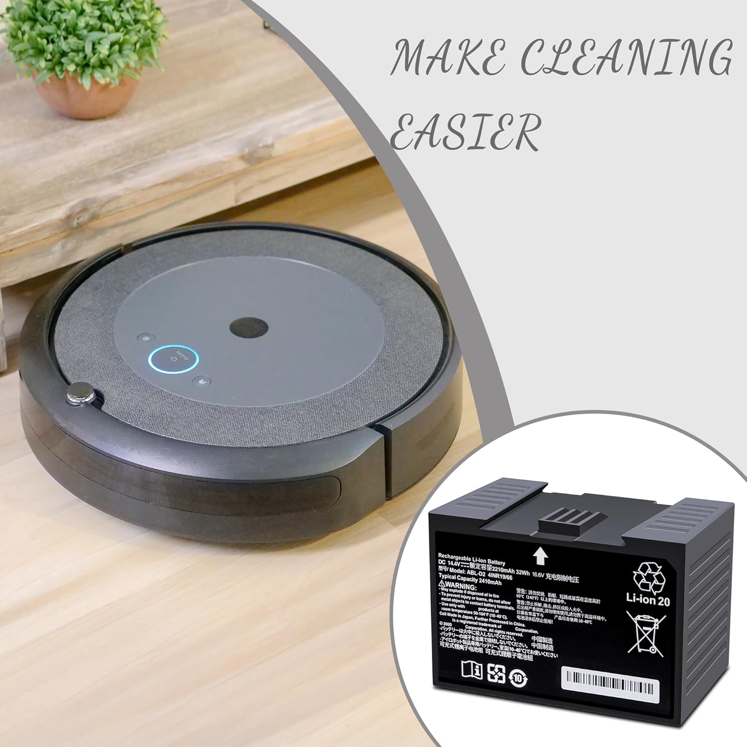 ABL-D2 Battery for iRobot Roomba j7 i7 i4 i6 i8 Series, j7 j7+ j7550 i4 i4+ i4150 i8 i8+ i8550, for Roomba Combo j5+ i5+ j7 j7+ j8+ j9, i3 i3+ i3 Plus 3150, Replacement Lithium Ion Battery ABL-D2A 32W