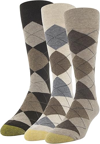 GOLDTOE Calcetines Carlyle Argyle Crew para hombre, paquete de 3, Varios colores