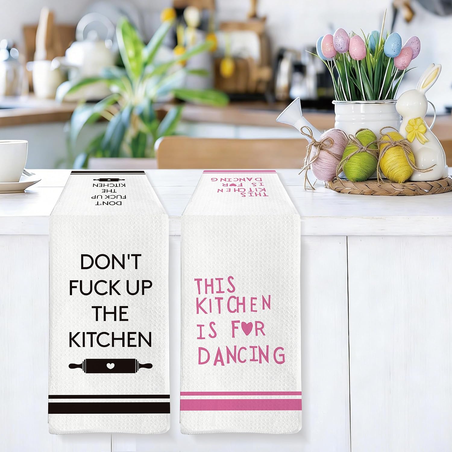 Don't Fuck Up The Kitchen Dish Towel, Humorous Swear Word Quote Printed on Waffle Weave Tea Towels - Funny Absorbent Hand Towel for Adults, Gag Gift for Chefs, Roommates & Housewarming (A07)