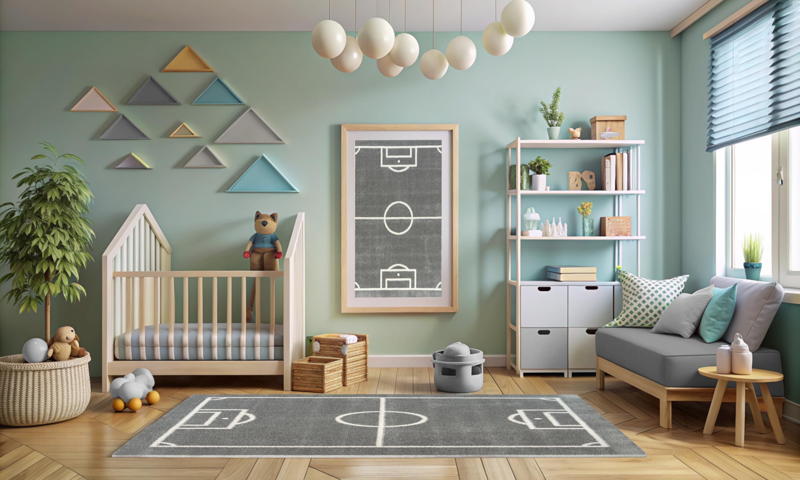 Lima rechteckig Grau Kids Carpet Feld, Fußball 140x190 cm, Kinderzimmer, Kurzflor Teppiche Jungen, Spielteppich Kinder Babyzimmer Tepich, Teppich Schlafzimmer,Teppiche Gegend, Wohnzimmerteppich