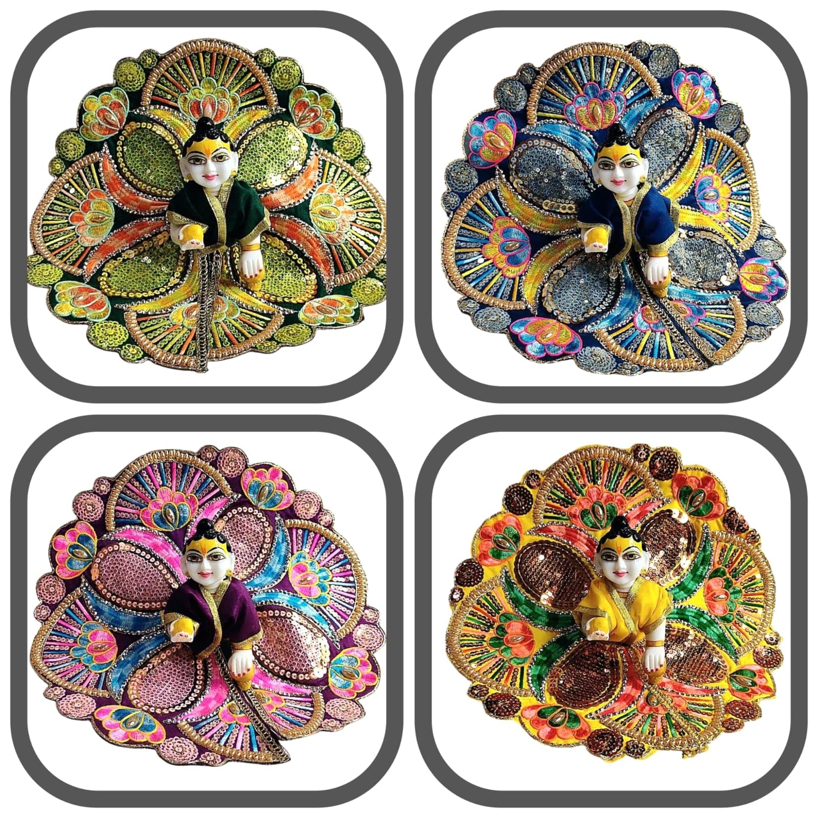Partish Laddu Gopal Heavy Poshak Pack of 4 l Ladoo Gopal Dress l Bal Gopal l Kanha Ji Thakur Ji Heavy Dress Size 4 (Pack of 4, Size 4)