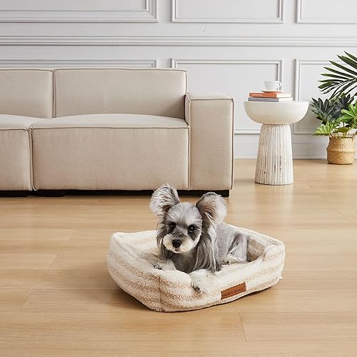 Miniatura 5 de Modern Threads Cama de felpa Sherpa para mascotas para perros pequeños y medianos, ultra suave, con bordes elevados para mayor comodidad, color beige