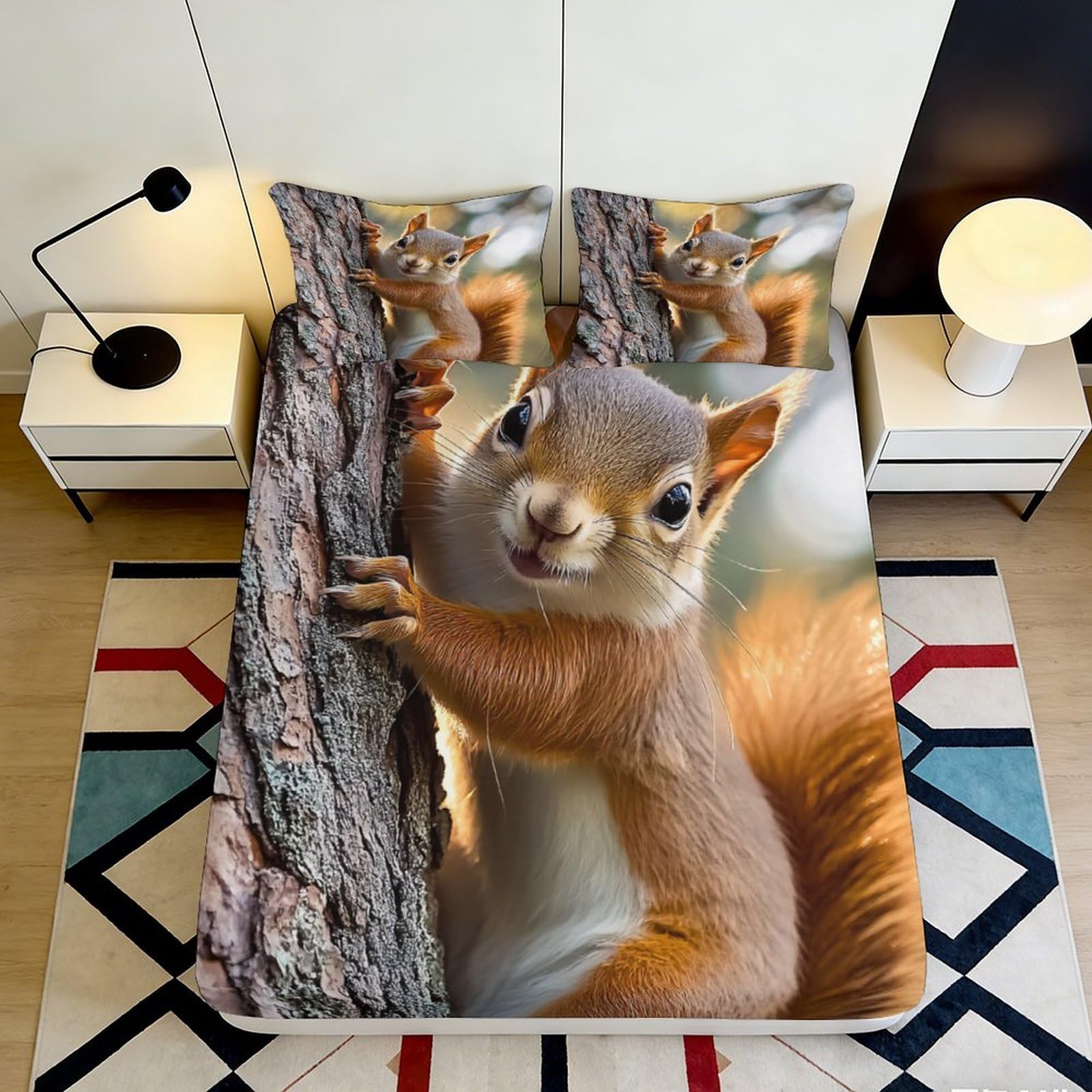 Pnayamiorkfel Style-3 3D Printed Squirrel Climbing Tree Fitted Sheet Microfiber Soft Anti-Slip Bed Cover For Bedroom Guest Room Decor 90X200x25cm
