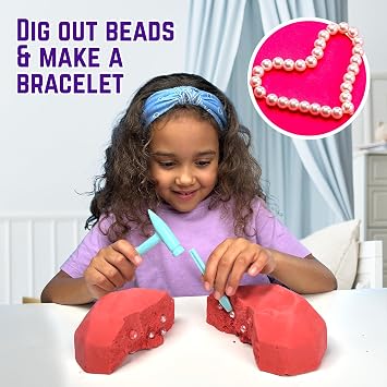 GirlZone Unicorn Gemstones Discovery Dig Kit, 13 Gemstone Dig with Slime and Precious Gems, Gift-Ready DIY Bracelet Kit, STEM Craft for Kids Age 12-14, Perfect for Valentine Gifts
