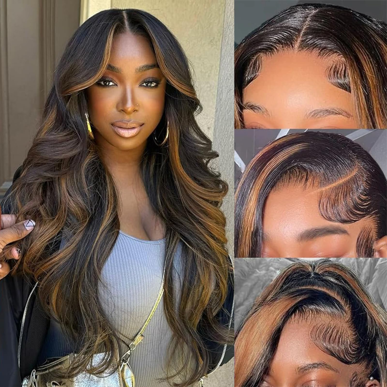 Amazon.com : MENGLLE 34 Inch Highlight Lace Front Wig Human  display picture 1