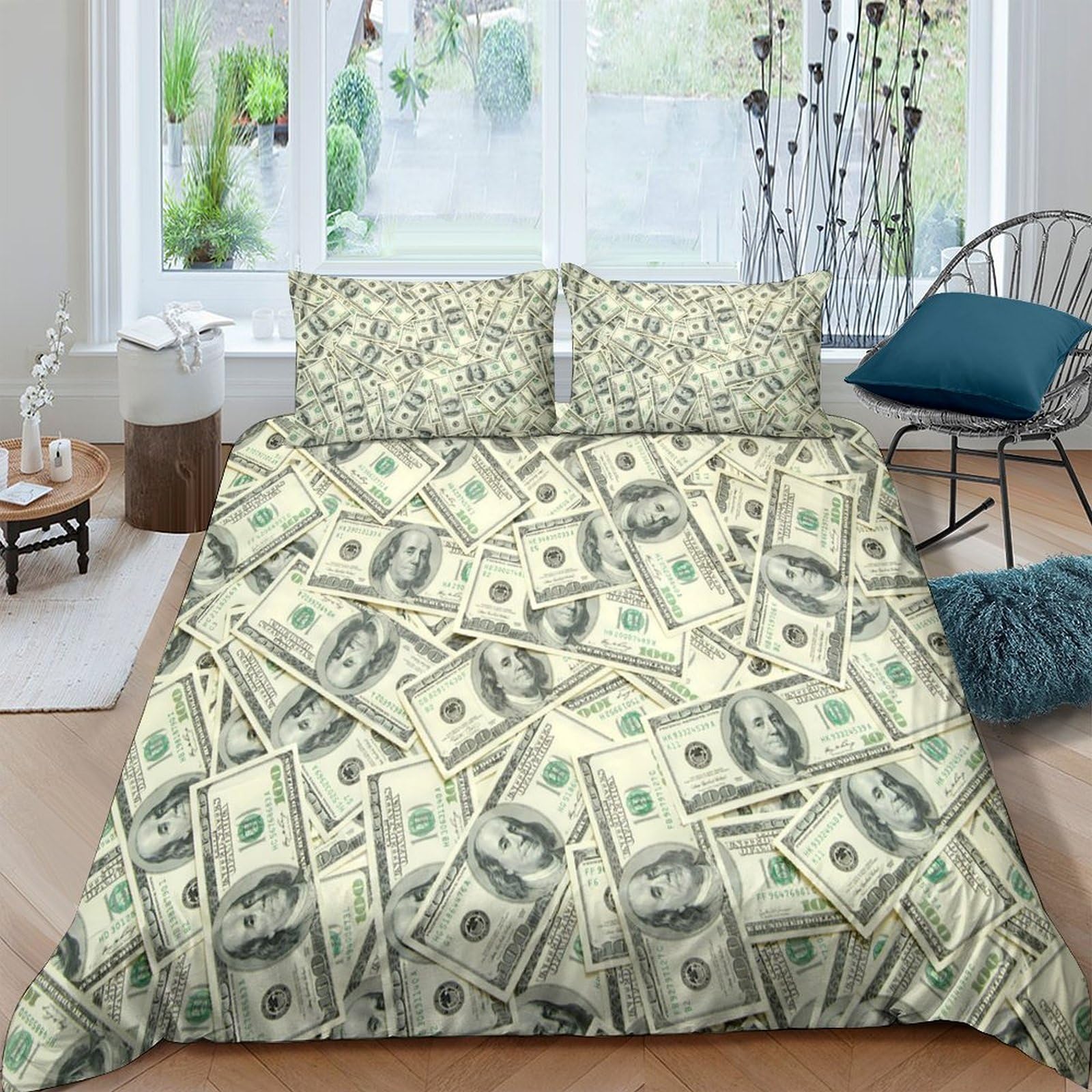 Ctjqhvkz Style-8 3D Printed Money Pattern Fitted Sheet Microfiber Soft Anti-Slip Banknote Bed Cover For Bedroom Guest Room Decor Single（135X200cm）