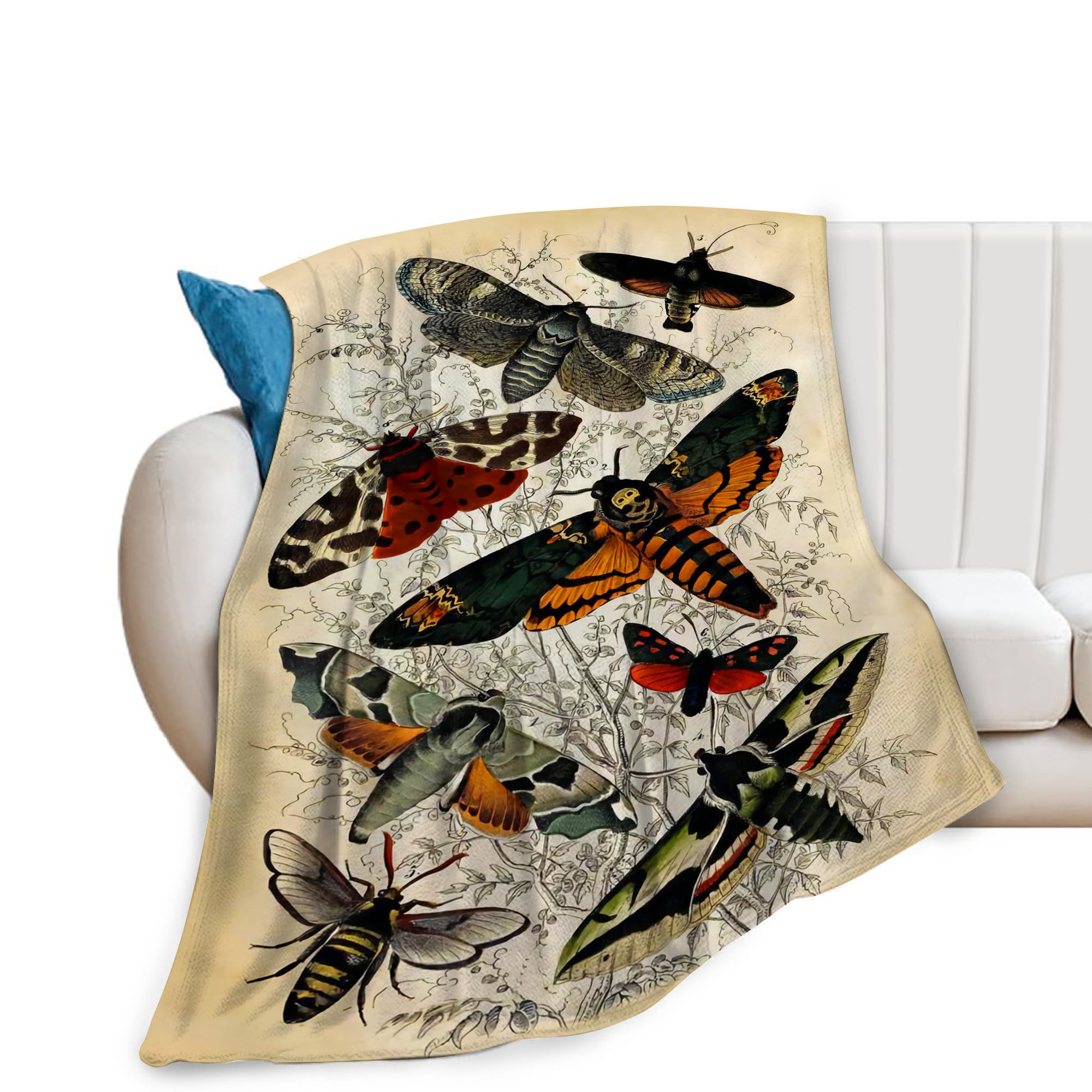 Jerkboo Women's Moths Blanket Throws Moth Gifts Lovers Throw Blanket For Men Kids Adults Soft Warm Cozy Fleece Blanket For Couch Sofa ​Bed 60"X50"