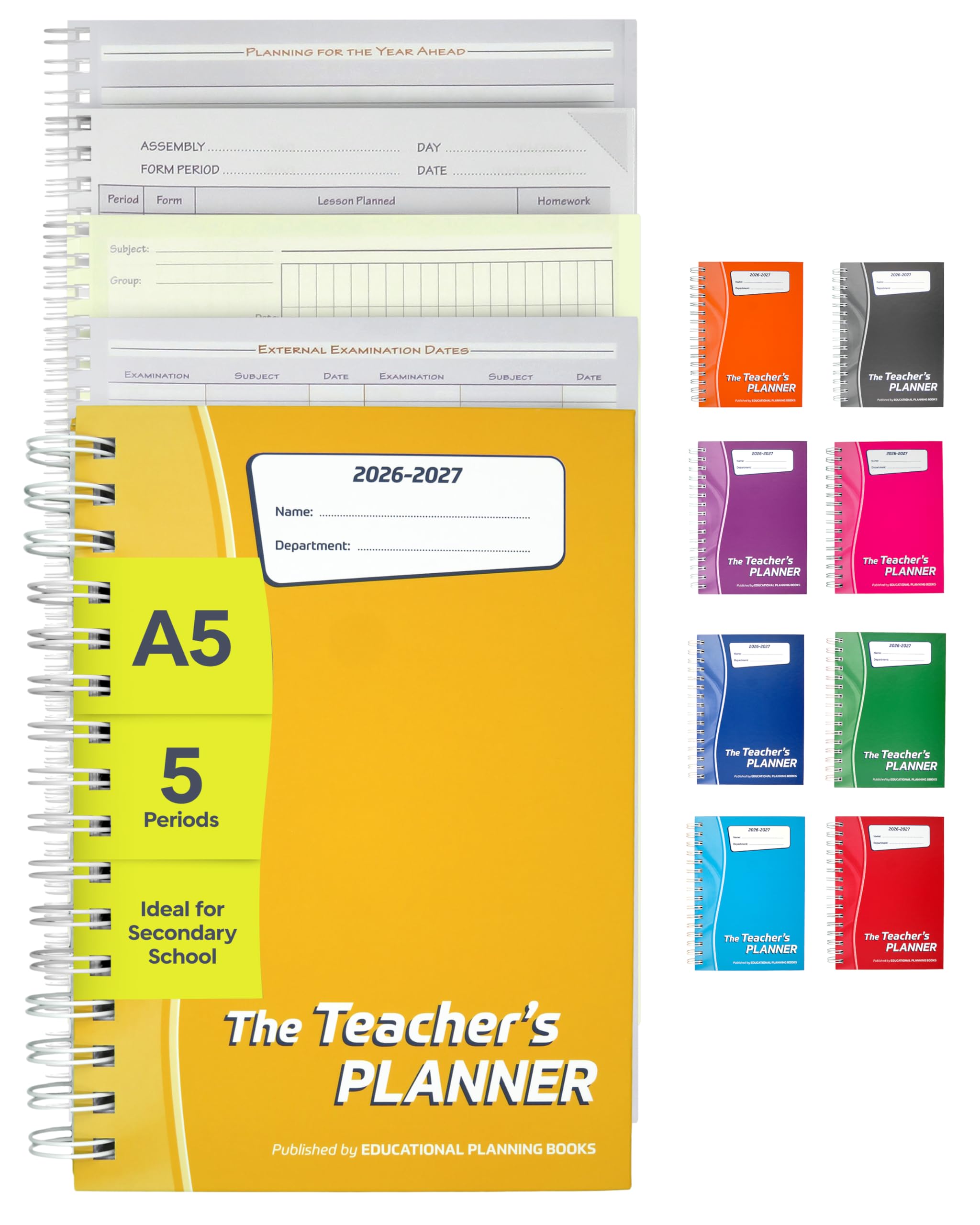 Educational Planning Books - The Teachers Planner 2026-2027 for Secondary School – A5 – Five Period Day – Page-a-Day & Undated, with Dedicated Pages for Year Planning, Exams, Marking and more (TP15-Y)