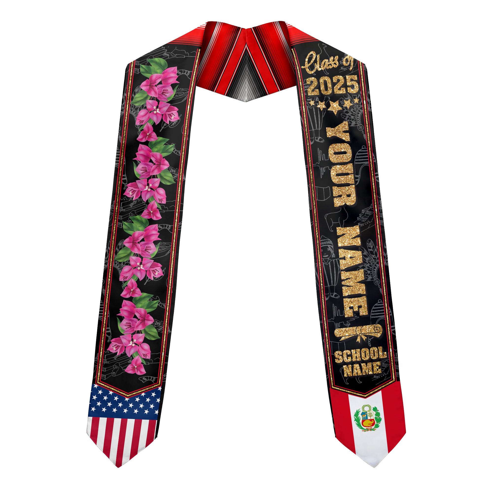 MonkeyVan Personalized Peruvian Graduation Stole, Peruvian Stoles Class Of 2025, Peruvians Graduation Sash, Custom Peru Stole M83