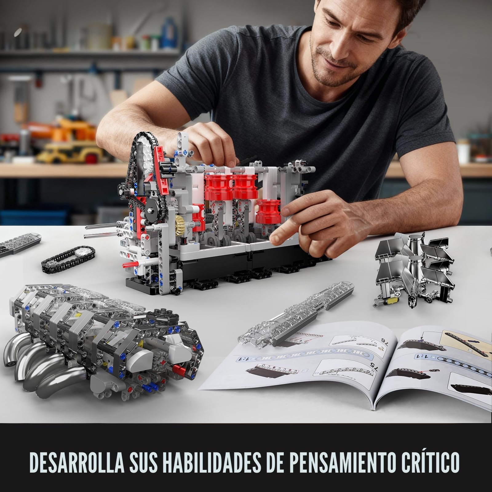 Mould King 10087 Tecnología L4 Motor Bloques de Construcción Juguete, 1787 Piezas 4 Cilindros Motor Kit Bloques de Construcción de Regalo para Niños