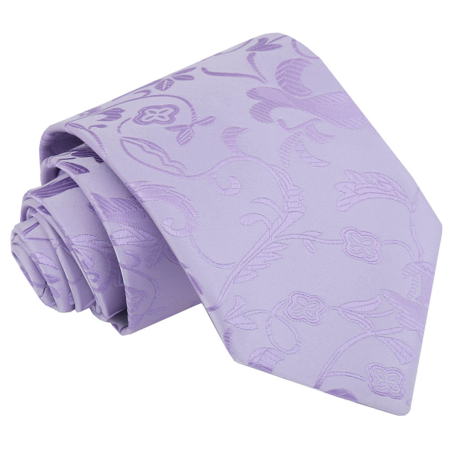 DQT Mens Passion Floral Jacquard Tie - 9cm Classic Width Wedding & Formal Necktie - Lilac