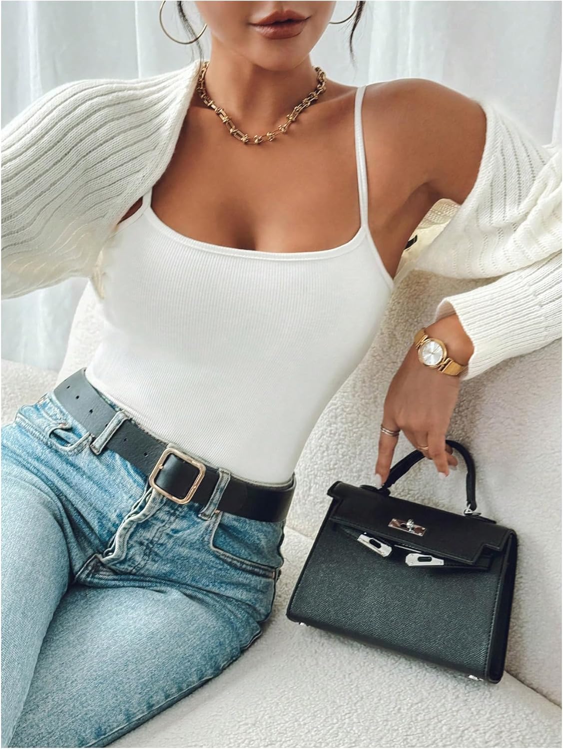 WDIRARA Women's Shrug Open Front Sweater Long Sleeve Cropped Bolero Cardigan - Image 5