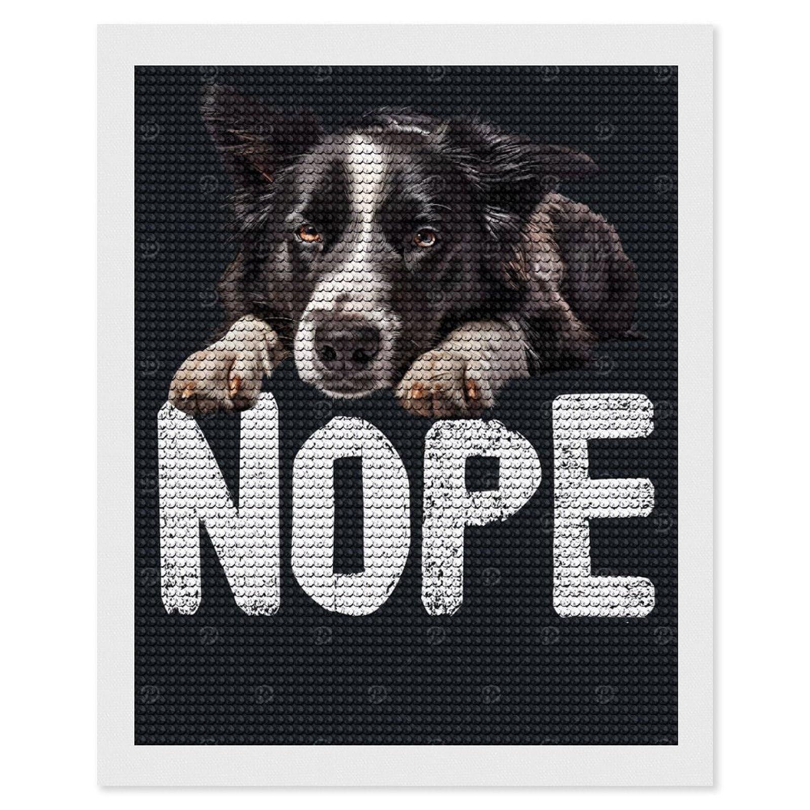 Junmoney Border Collie Nope Diamond Art Canvas 16"x20", for Adults, Mindful Craft Activity, Modern Decor, Christmas Gift, Full Kit Included