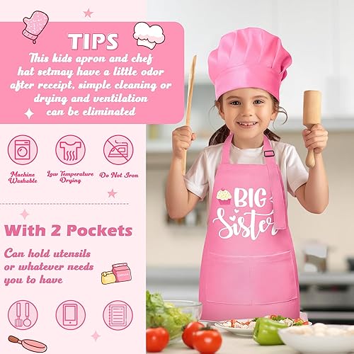 Miniatura 217 de R HORSE Juego de 2 delantales para niños y sombrero de chef, delantal de cocina azul ajustable para niños, kit de pintura y entrenamiento