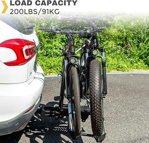 Miniatura 7 de Soporte de enganche para 2 bicicletas, 200 libras, soporte eléctrico para bicicletas, estilo de plataforma para autos, camiones, SUV, minivans, se