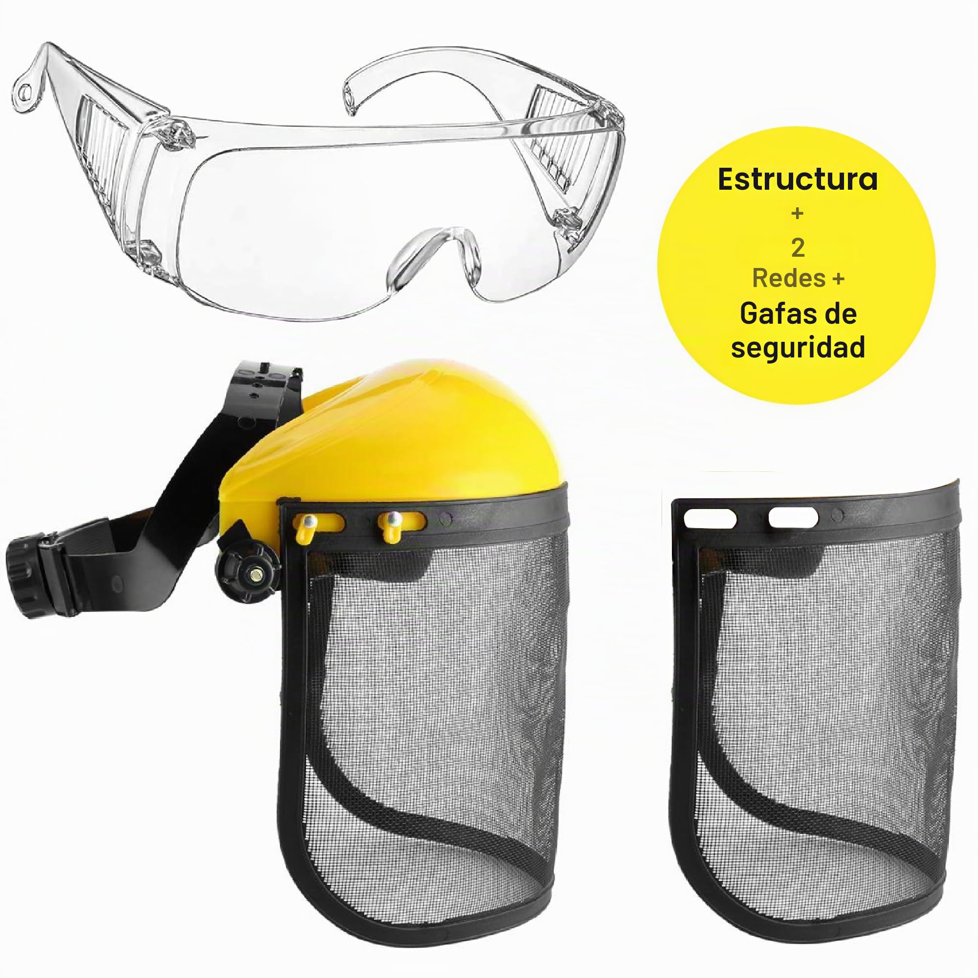 GUSTO Visera Protectora Malla de Acero Desbrozadora, 2 Piezas | Ajustable, Protección Facial y Ocular, 1 Marco con 2 Redes
