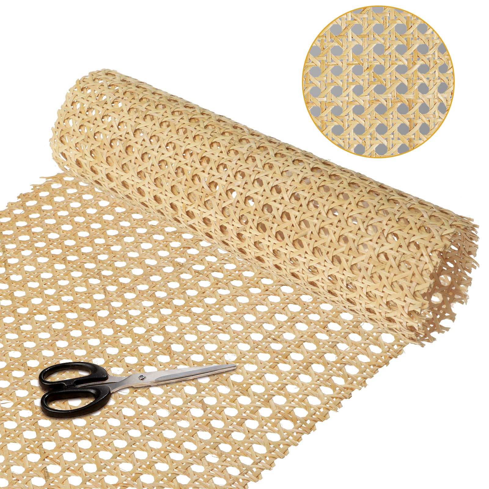 18 inches width rattan cane webbing roll caning material weave rattan fabric furniture for caning projects pre woven open mesh cane for cabinet bed chair repair caning material diy supplies (3 feet)