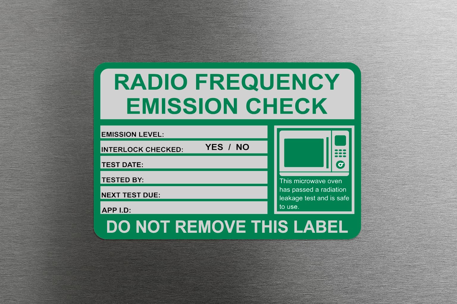 Microwave Emission Test Labels for Electrical PAT Testing Safety Sign 100mm x 70mm - Self Adhesive Stickers (9)