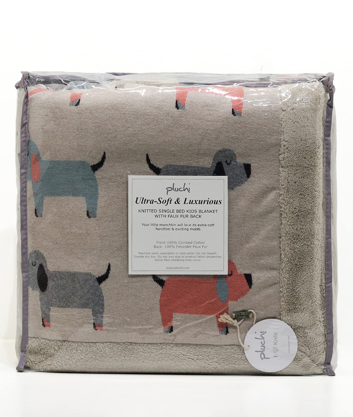 Pluchi Scottie Dog Cotton Knitted Blanket with Faux Fur Back for