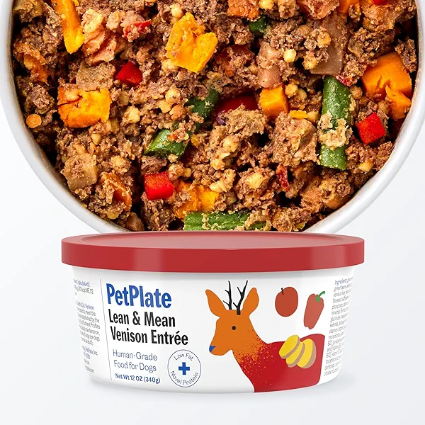 PetPlate Human-Grade Fresh Dog Food, Lean & Mean Venison Entrée – Wet Dog Food for All Breeds – High-Protein, Natural – 12-oz Cups, Case of 6