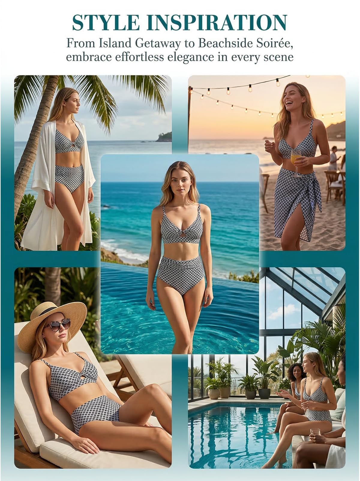 CUPSHE Damen Bikini Set Zweiteilige Hohe Taille Twist Front Ausschnitt Vollständige Abdeckung Raffung Badeanzug